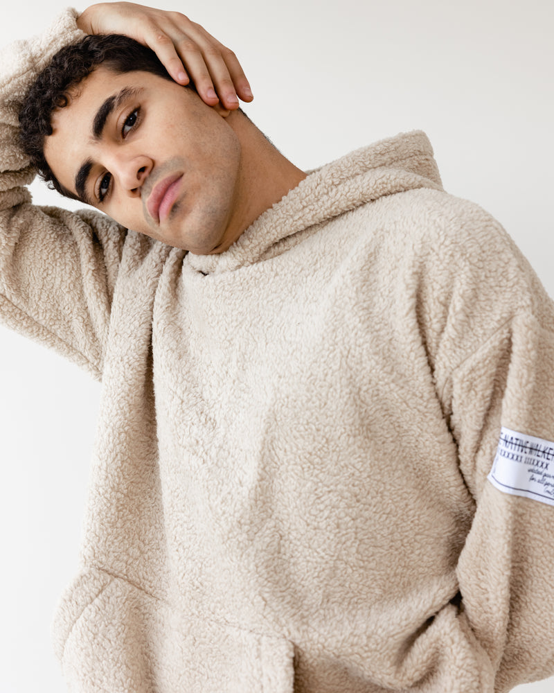 Load image into Gallery viewer, Oversized TNW Beige Embrodery Teddy Hoodie
