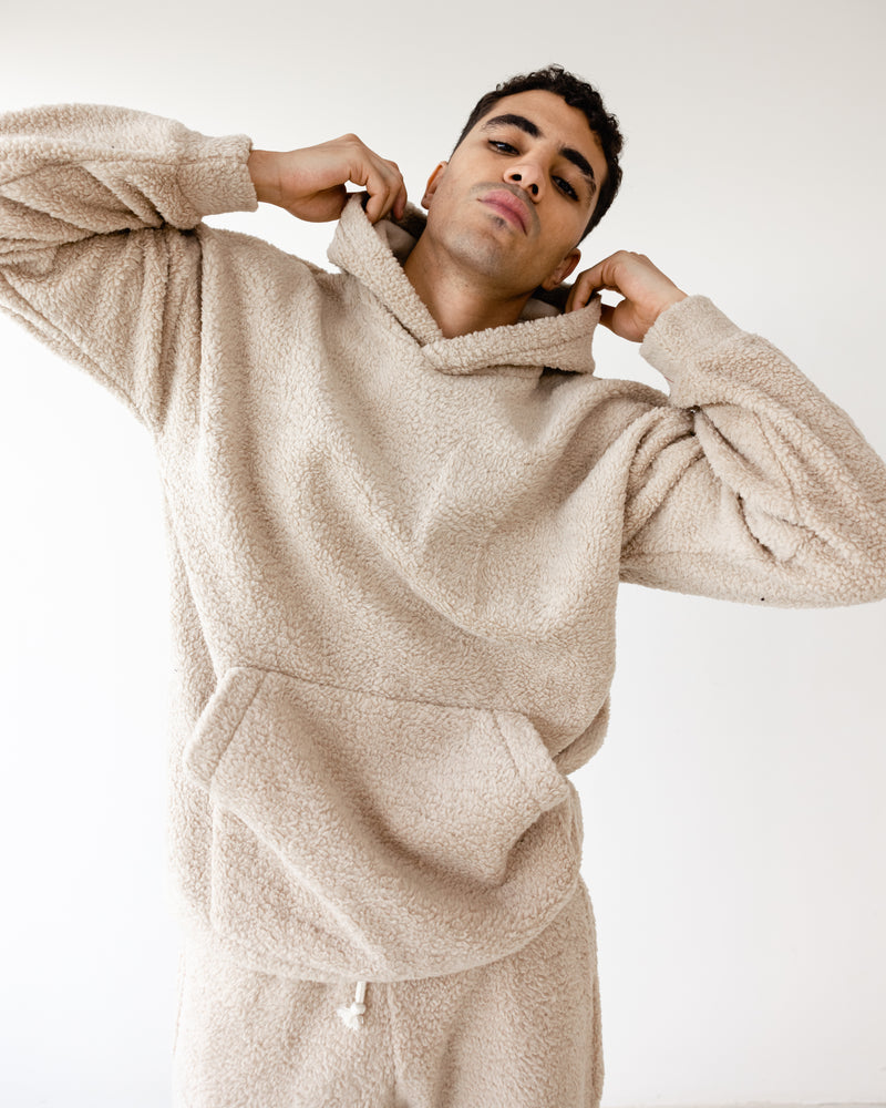 Load image into Gallery viewer, Oversized TNW Beige Embrodery Teddy Hoodie
