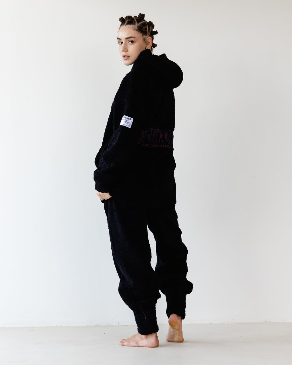 Oversized TNW Black Embroidery Teddy Set