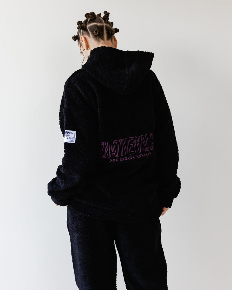 Load image into Gallery viewer, Oversized TNW Black Embroidery Teddy Hoodie
