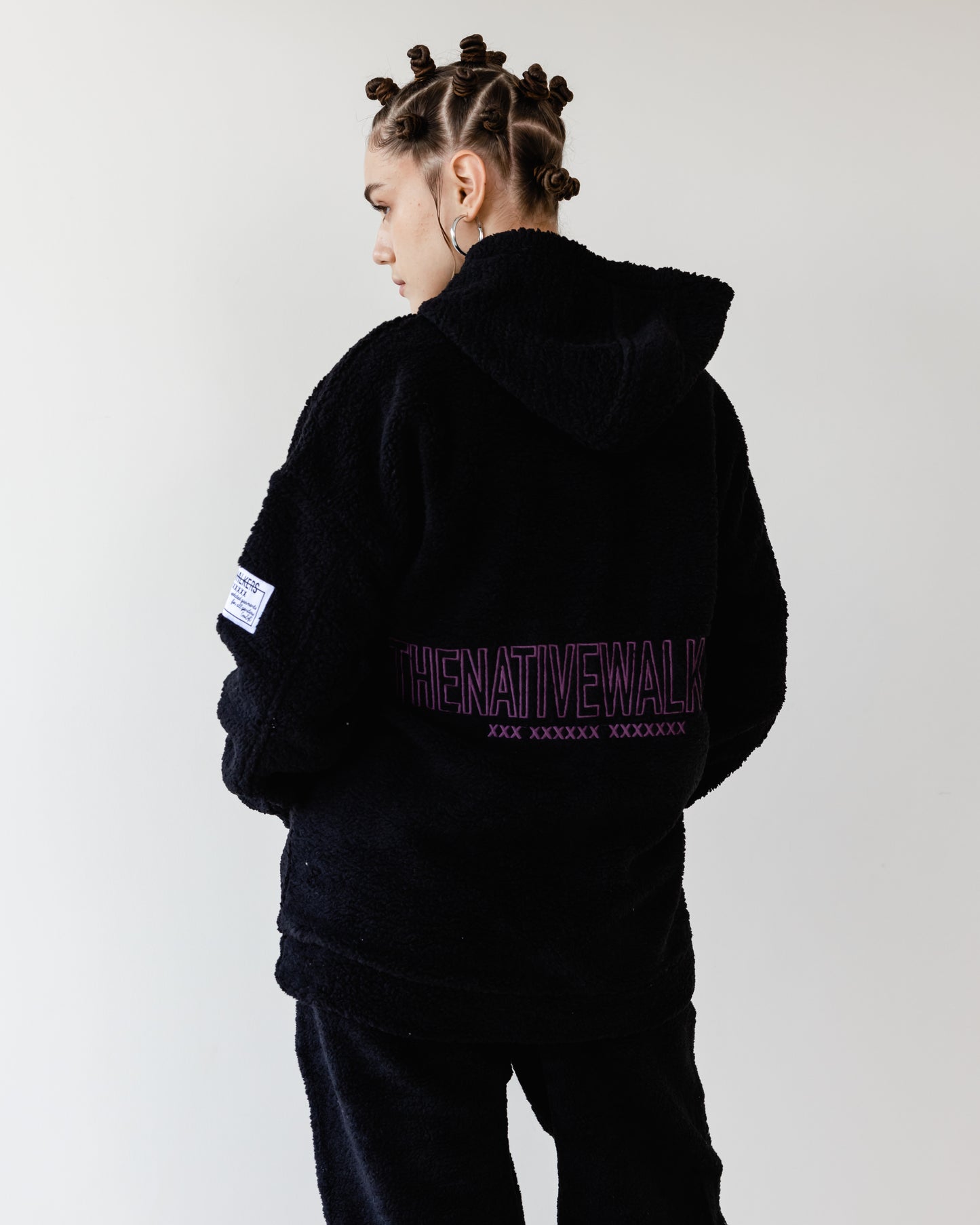 Oversized TNW Black Embroidery Teddy Hoodie
