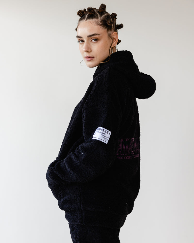 Load image into Gallery viewer, Oversized TNW Black Embroidery Teddy Hoodie
