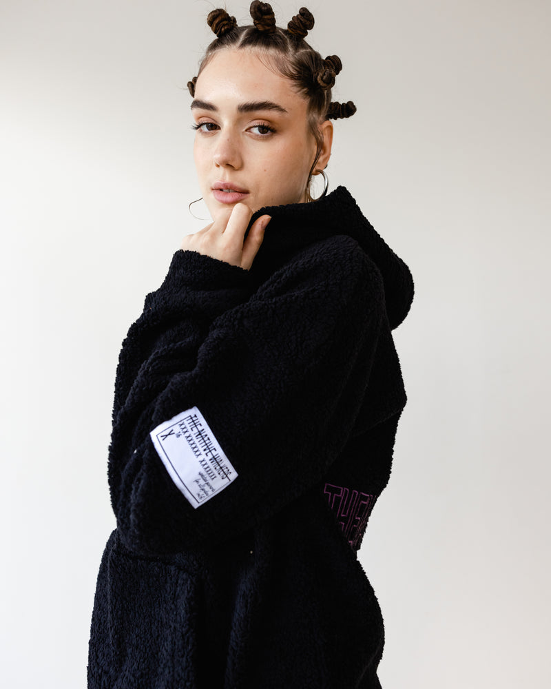 Load image into Gallery viewer, Oversized TNW Black Embroidery Teddy Hoodie
