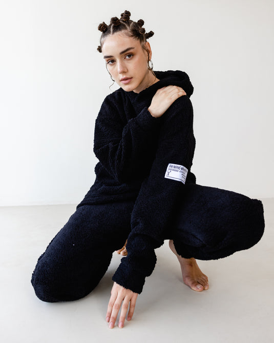 Oversized TNW Black Embroidery Teddy Set