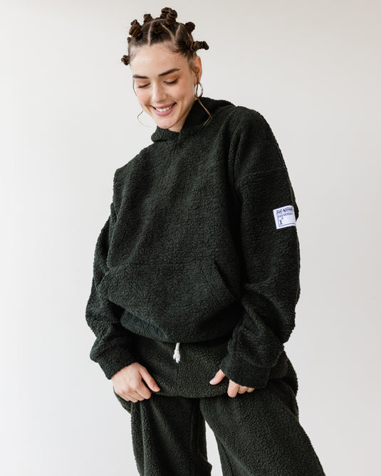 Oversized TNW Olive Embroidery Teddy hoodie