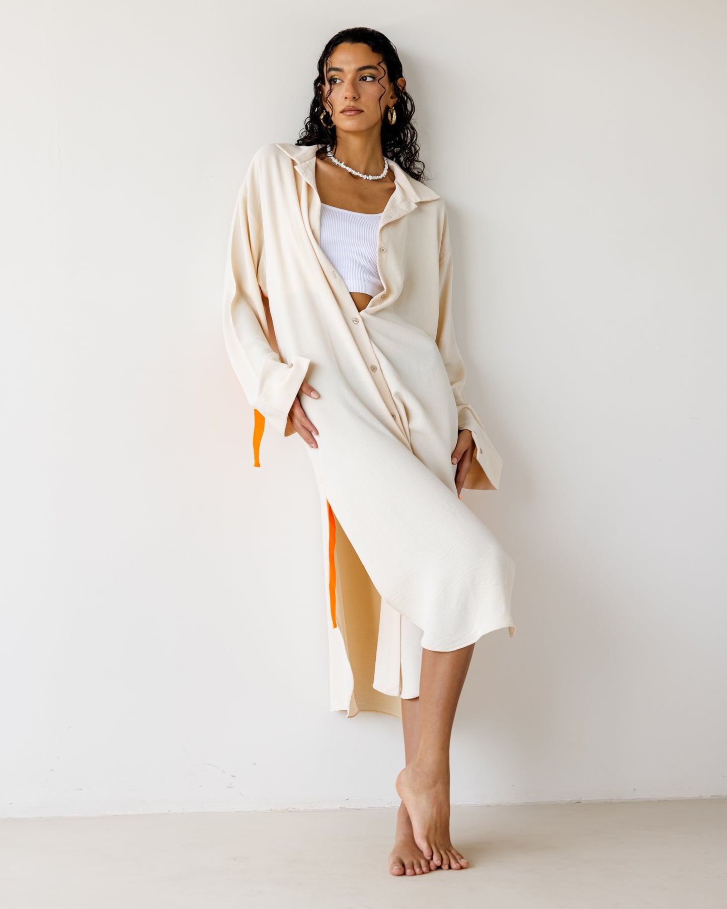 Beige Breezy Shirt Dress