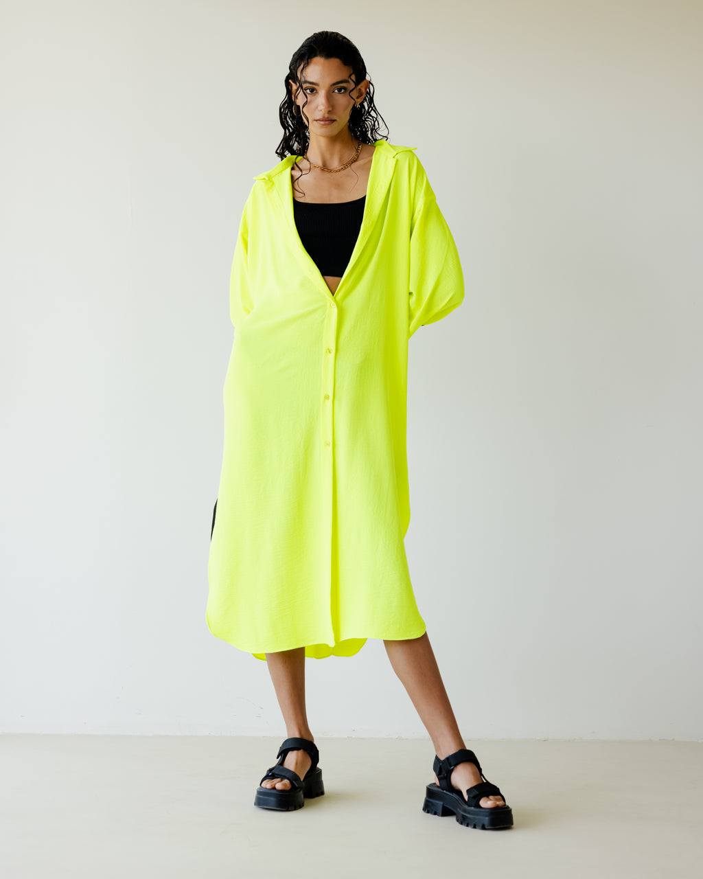 Yellow Neon Breezy Shirt Dress