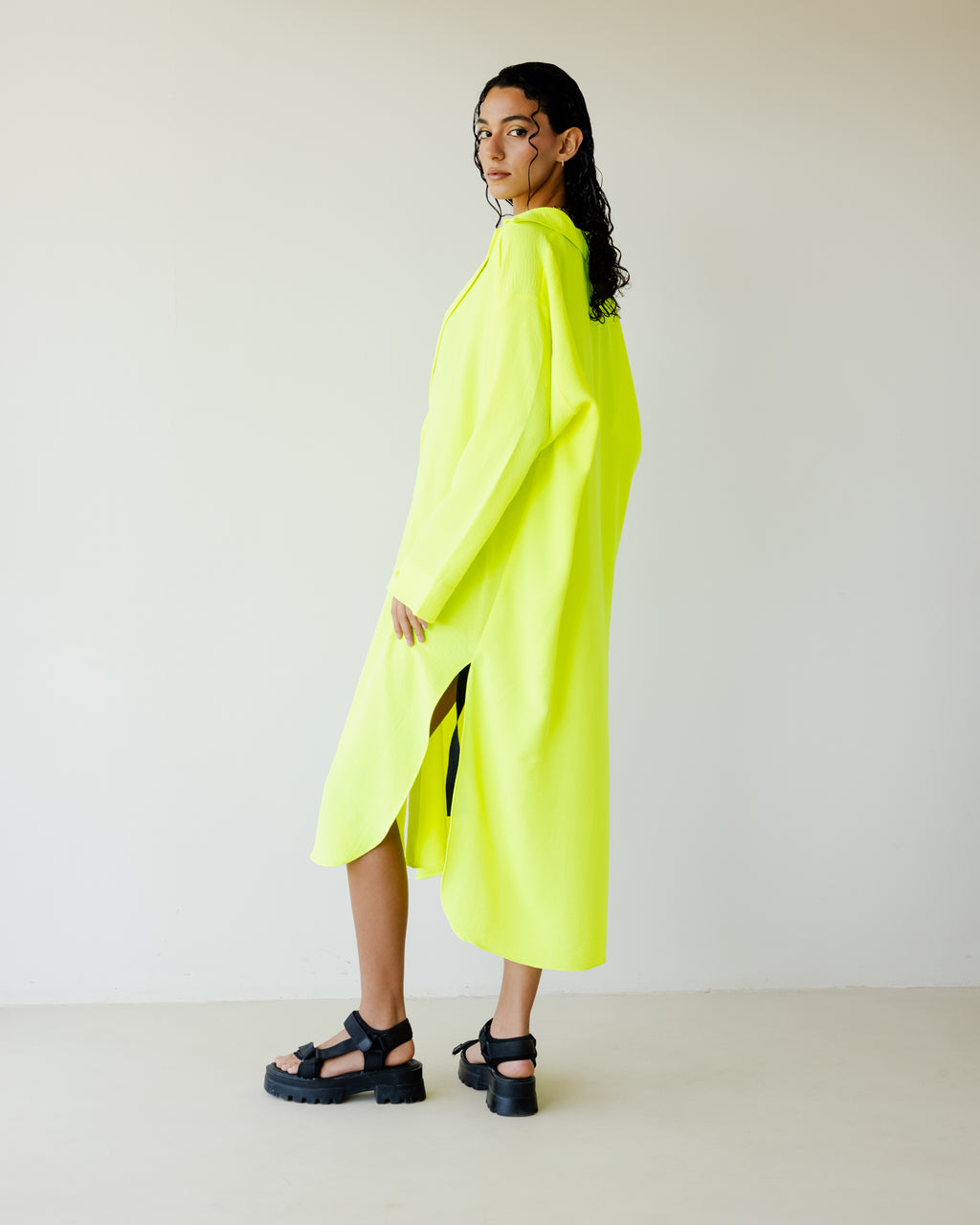 Yellow Neon Breezy Shirt Dress