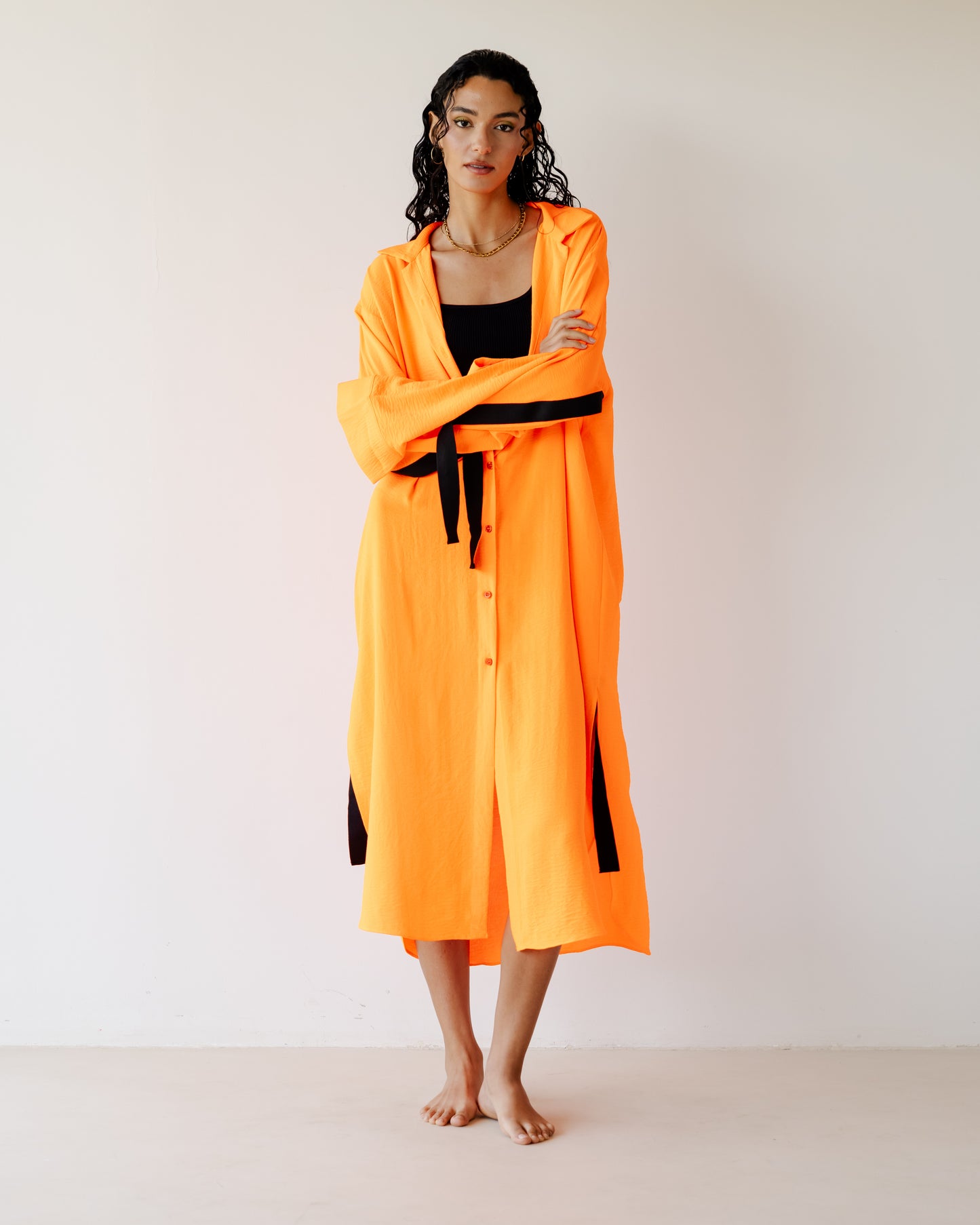 Orange Breezy Shirt Dress