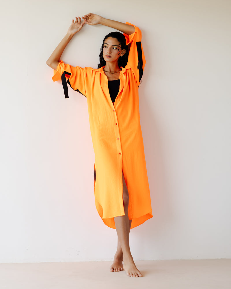 Load image into Gallery viewer, Orange Breezy Shirt Dress
