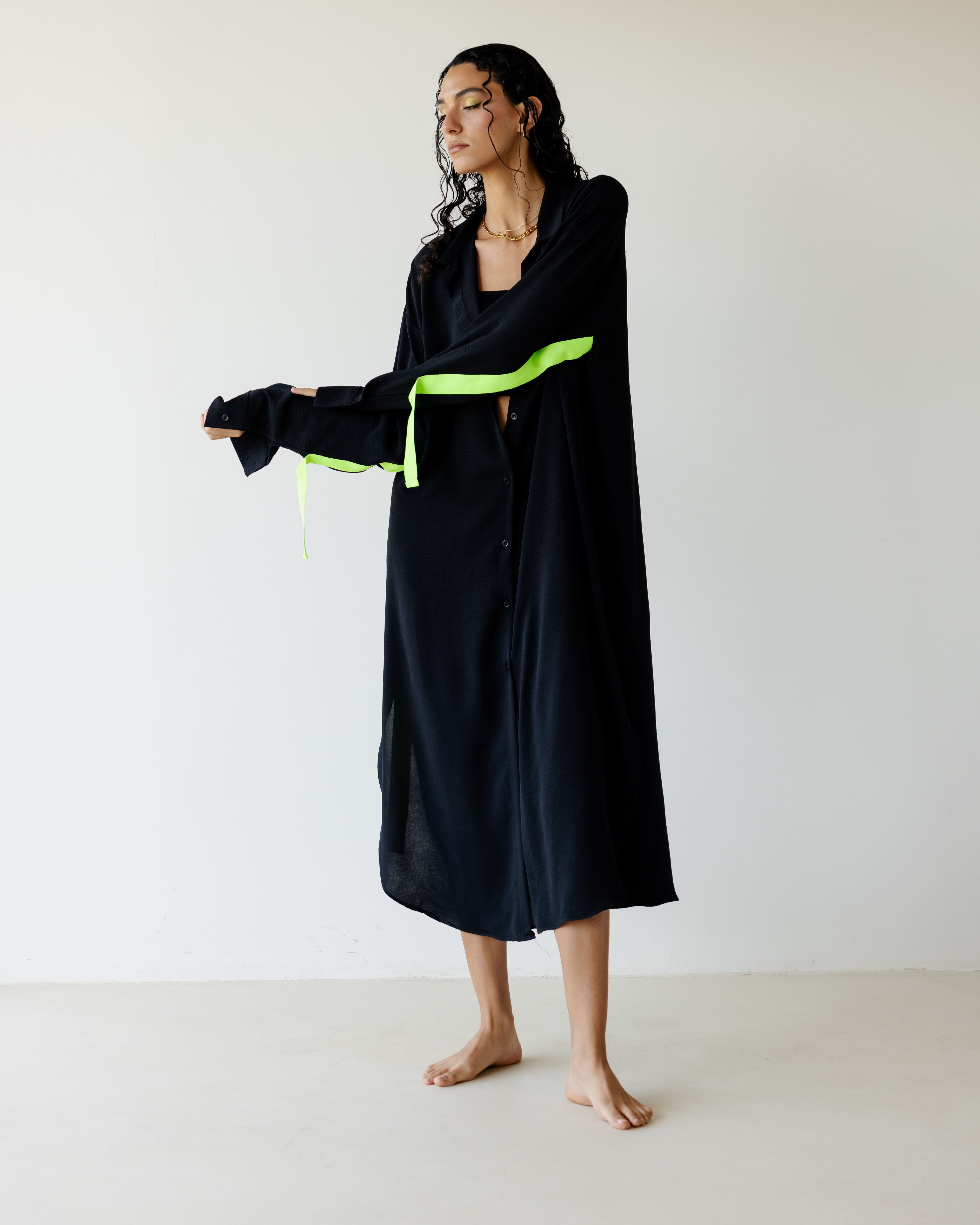 Black Breezy Shirt Dress