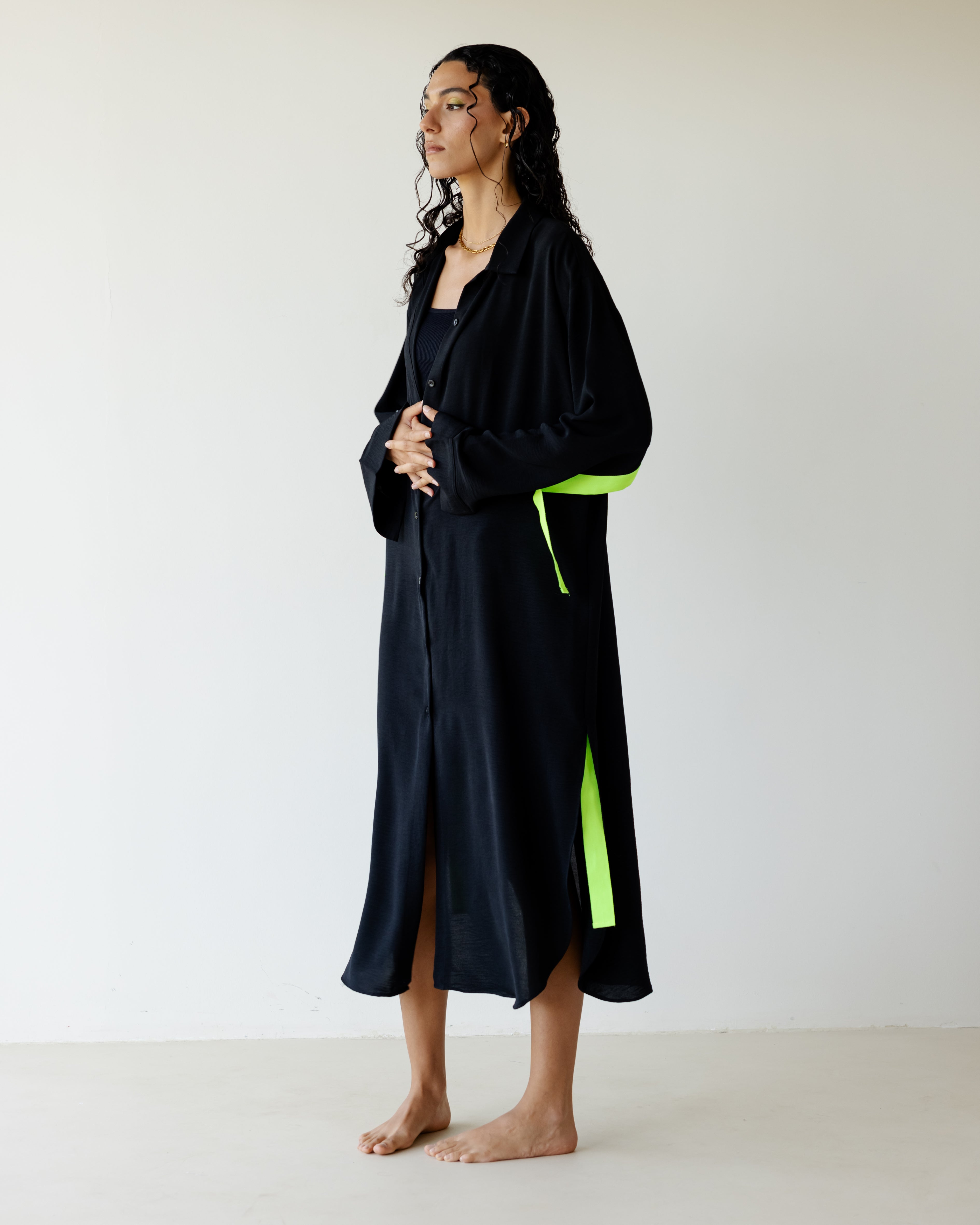 Black Breezy Shirt Dress