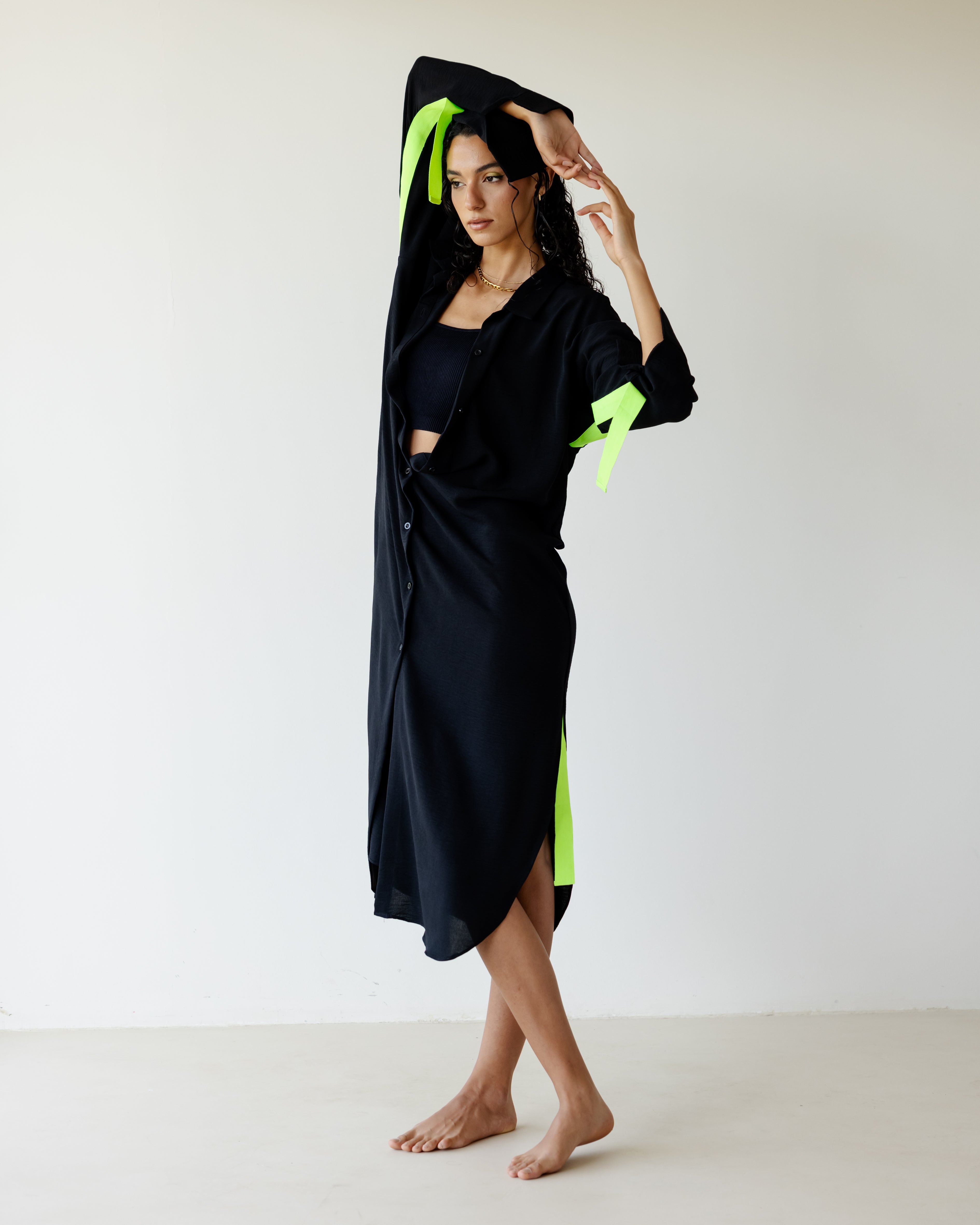 Black Breezy Shirt Dress