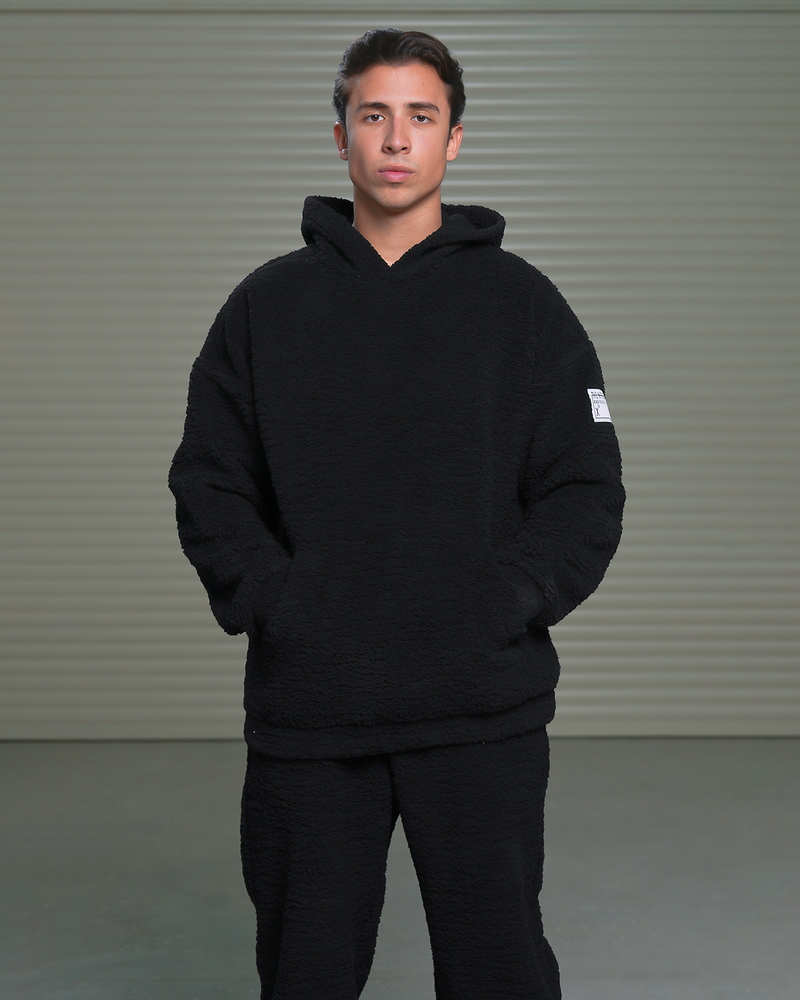 Load image into Gallery viewer, Oversized TNW Black Embroidery Teddy Hoodie
