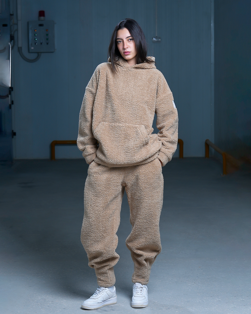 Load image into Gallery viewer, Oversized TNW Beige Embrodery Teddy Hoodie
