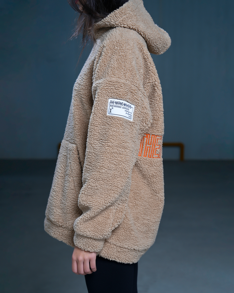 Load image into Gallery viewer, Oversized TNW Beige Embrodery Teddy Hoodie
