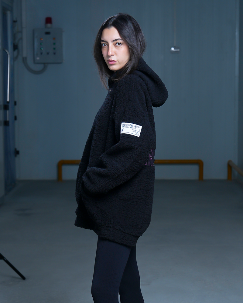 Load image into Gallery viewer, Oversized TNW Black Embroidery Teddy Hoodie

