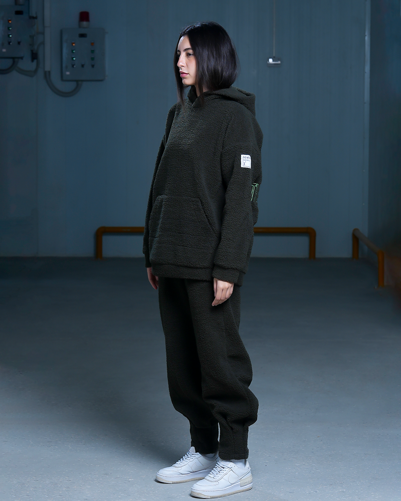Load image into Gallery viewer, Oversized TNW Olive Embrodery Teddy Hoodie
